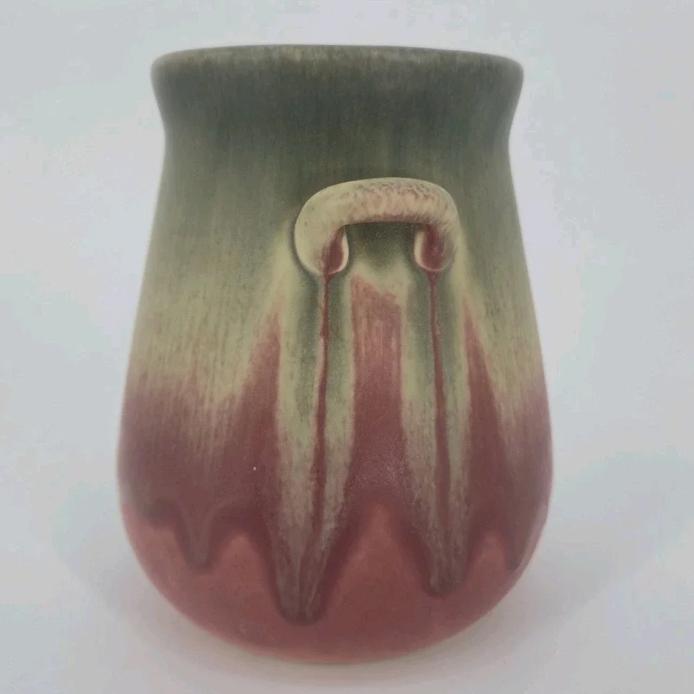 Falcon Ware 676 Vase Thomas Lawrence England Pink Green Drip Glaze 5.5